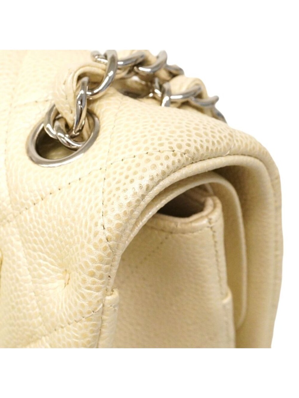 Chanel Shoulder Bag Maxi Quilted Caviar Leather Ivory Silver - Picture 6 of 10